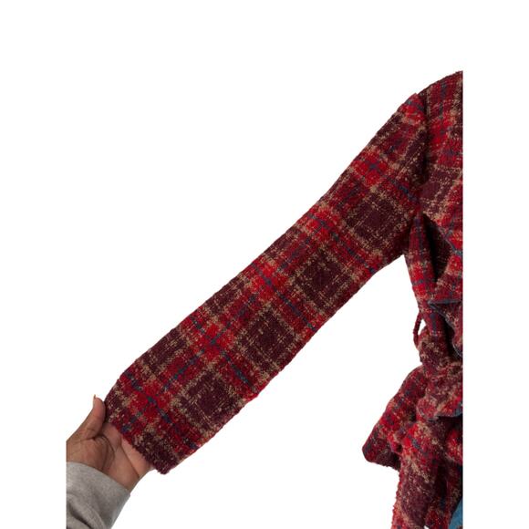 Tabitha Moretown Plaid Ruffle Jacket Red Academia Dressy Wool Blend Work Size 12 - Picture 6 of 11
